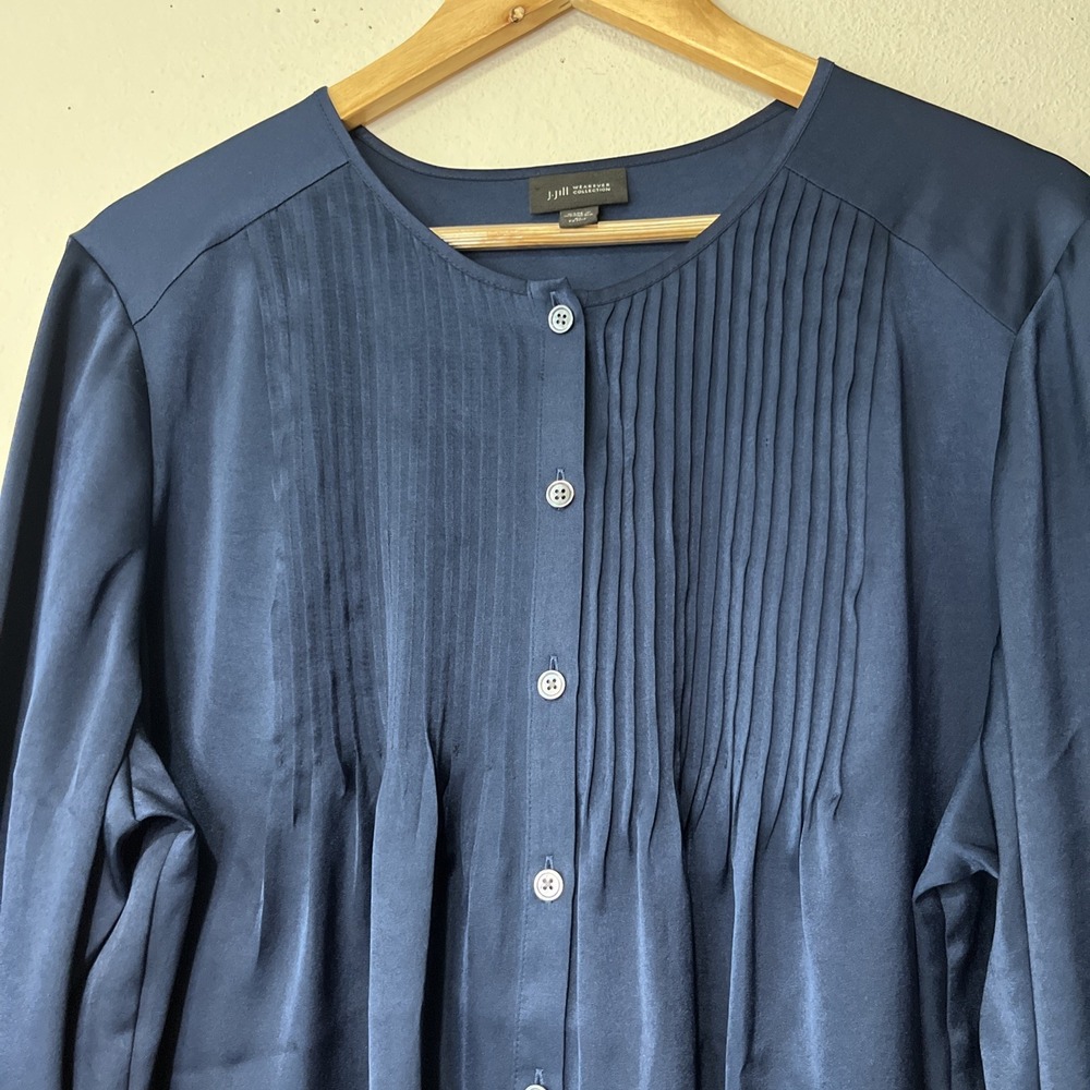 J. Jill Navy Pintuck Button-Front Blouse - Picture 8 of 12